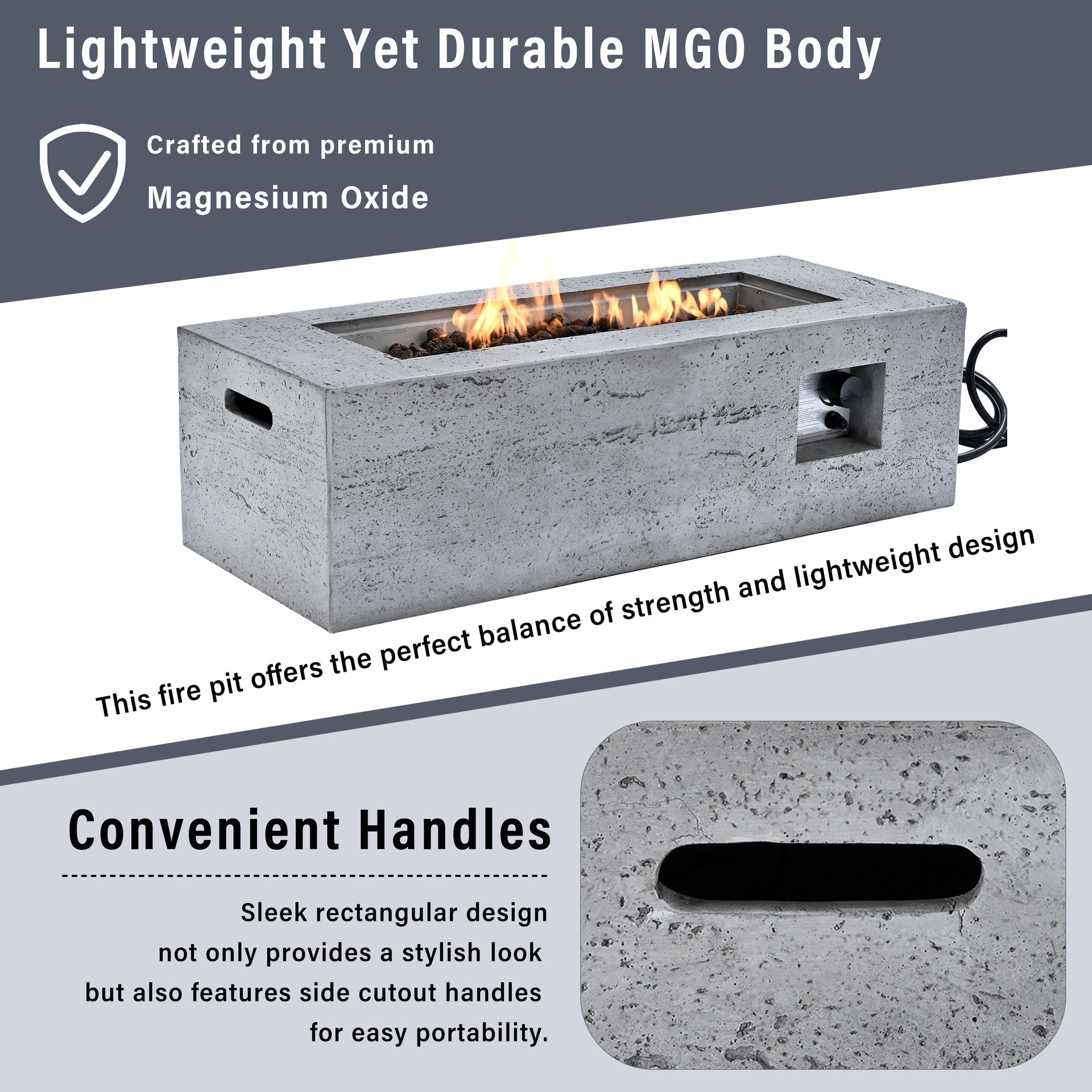 U_STYLE Outdoor Rectangular Propane Fire Pit 40000 BTU,41.9''MGO Patio Heater with Stainless Steel Burner and Free Lava Rocks,Waterproof Cover,Suitable for Courtyard,lawn,patios, decks,swimming pool