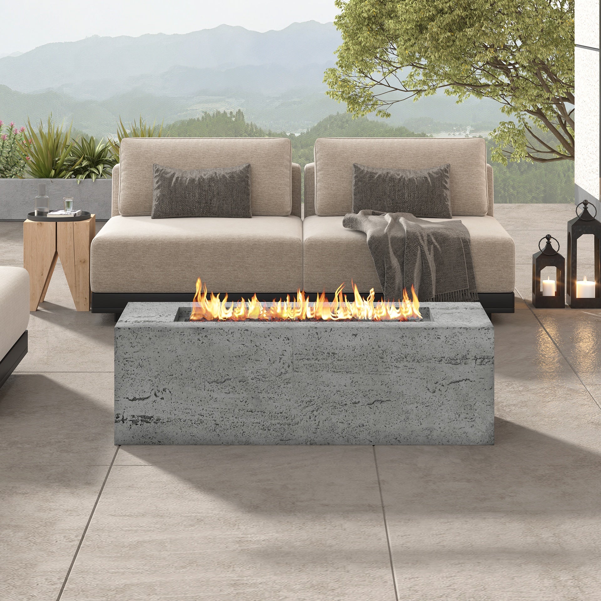U_STYLE Outdoor Rectangular Propane Fire Pit 40000 BTU,41.9''MGO Patio Heater with Stainless Steel Burner and Free Lava Rocks,Waterproof Cover,Suitable for Courtyard,lawn,patios, decks,swimming pool