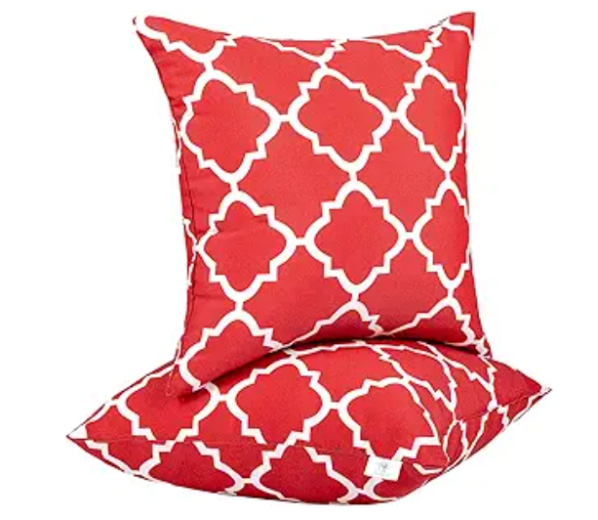 2 Pack Outdoor Throw Pillows, Waterproof & Fade-Resistant Patio Cushions for Garden, Porch, Poolside Furniture - Soft & Comfortable Decorative Pillow Covers (18x18 Inch, Plaid Red)