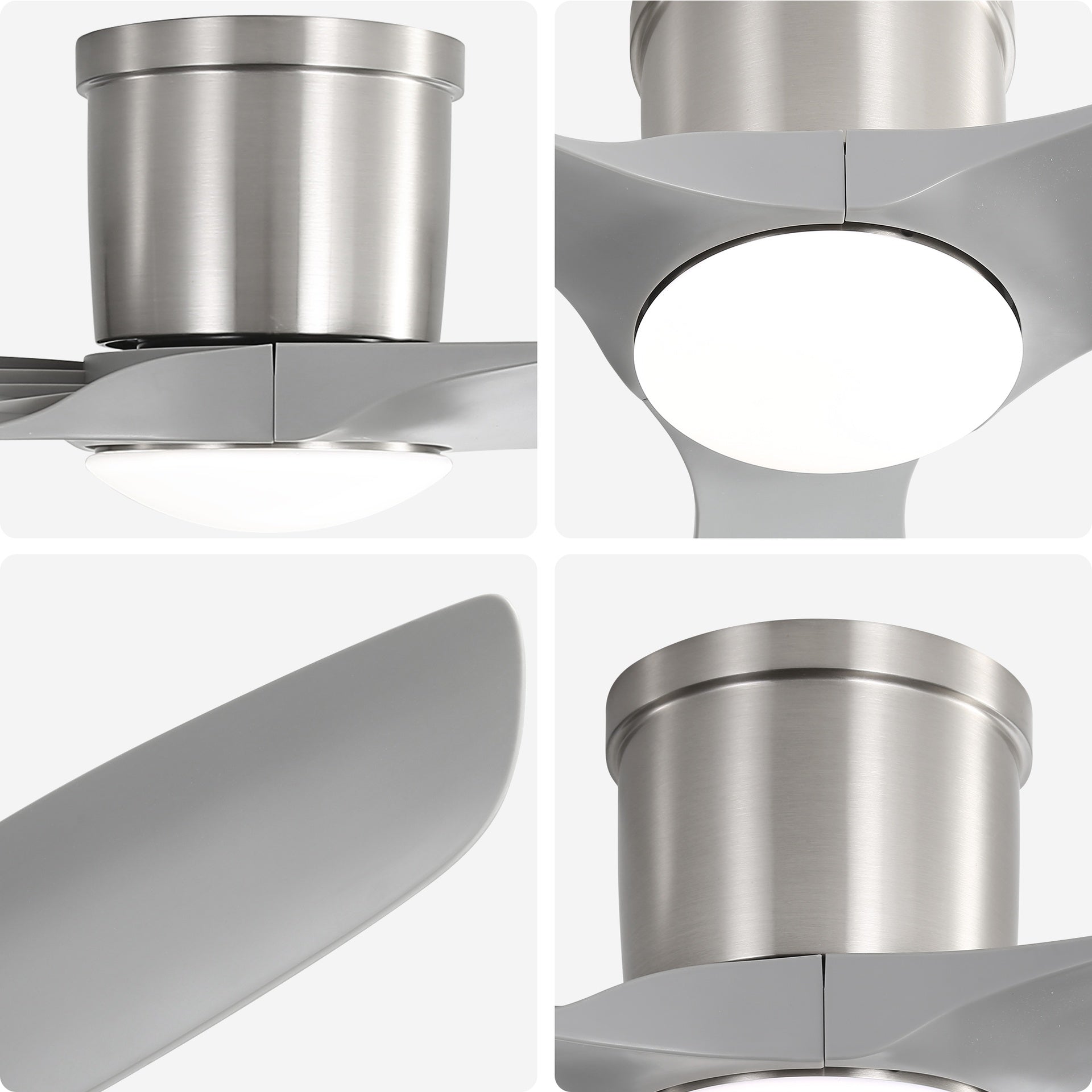 52-Inch Smart Ceiling Fan With Light,Flush Mount Ceiling Fan With Remote Control.3 Grey ABS Blades,18W Dimmable Light