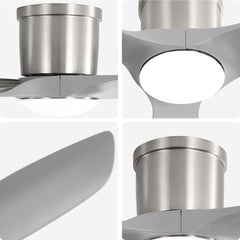 52-Inch Smart Ceiling Fan With Light,Flush Mount Ceiling Fan With Remote Control.3 Grey ABS Blades,18W Dimmable Light