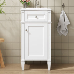 16-inch Bathroom Vanity with Ceramic Sink, Freestanding Single Vanity Set with Soft Closing Door, Adjustable Shelf, French Style, Solid Feet, White