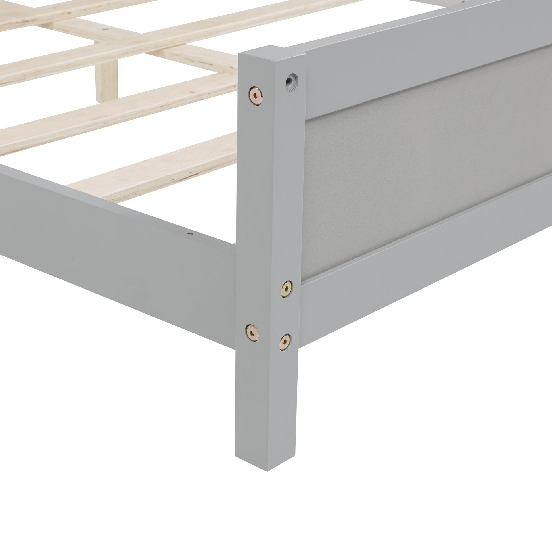 Full Pine Wood Bed with  Bookcase Headboard ,LED Motion Sensor Light,  Bed Guardrails,Grey