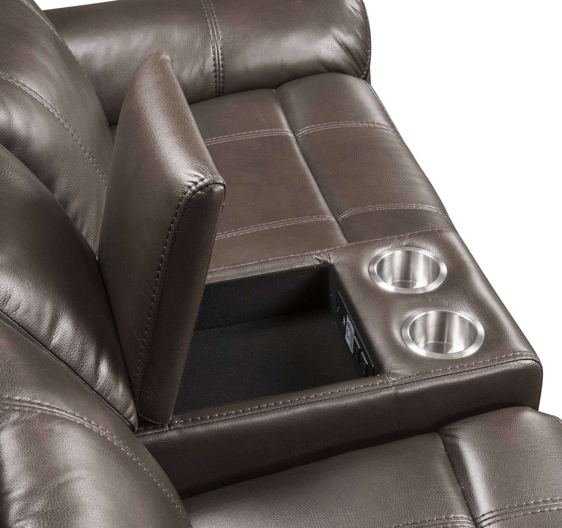 Lydia Brown Leather Aire Motion Loveseat W/USB & Console