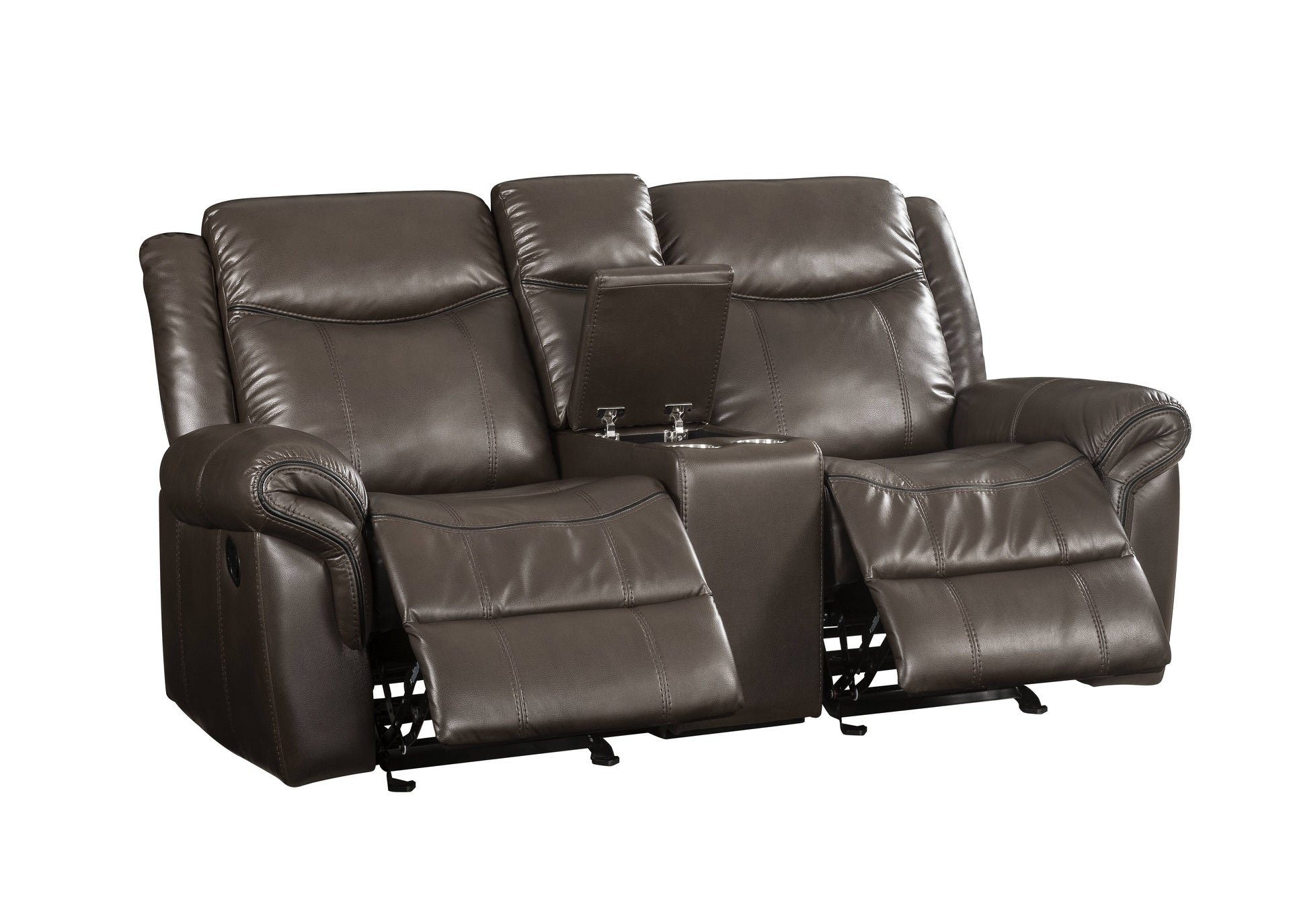 Lydia Brown Leather Aire Motion Loveseat W/USB & Console
