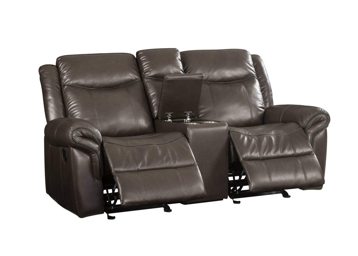 Lydia Brown Leather Aire Motion Loveseat W/USB & Console