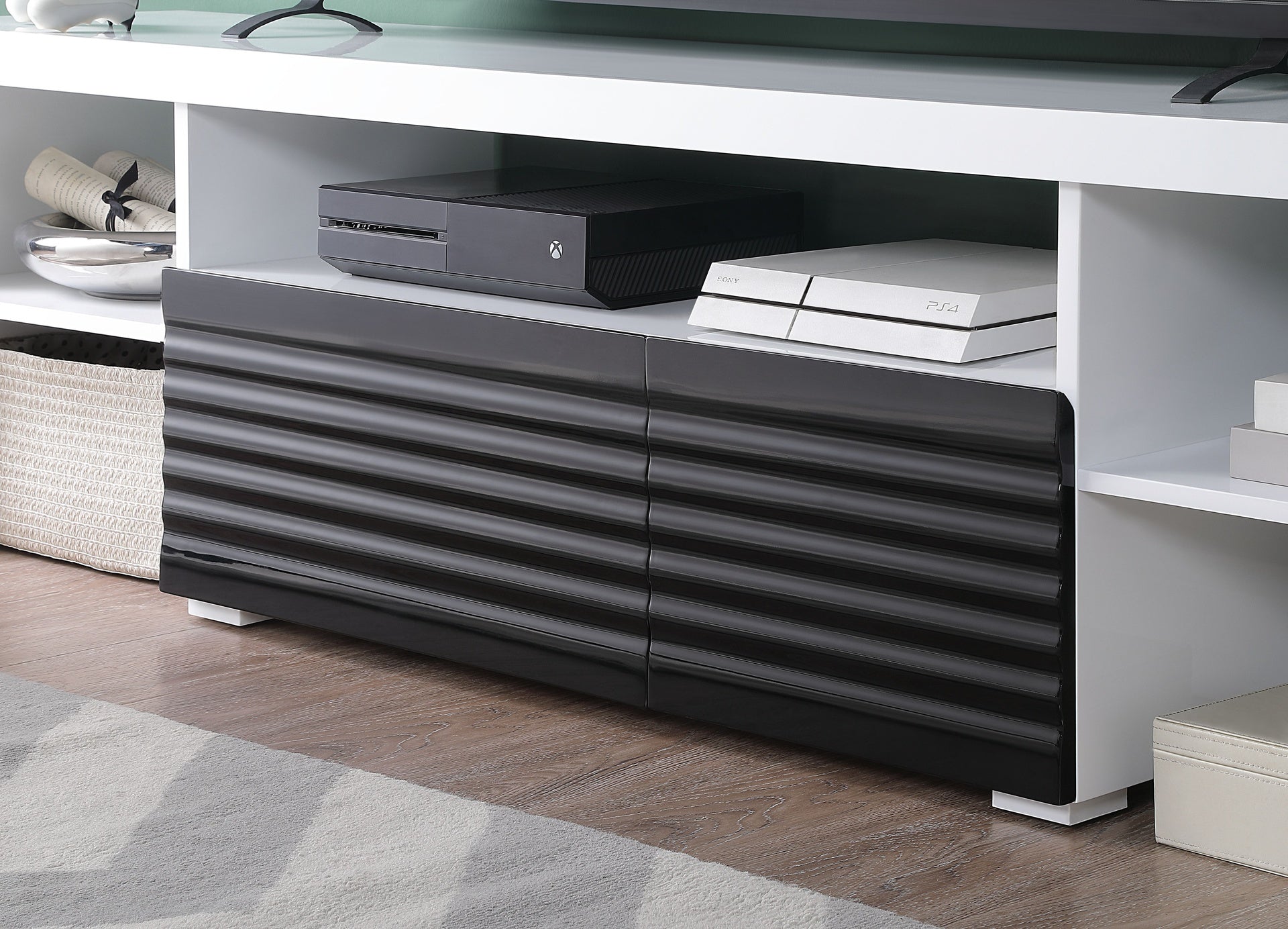 Buck II White & Black High Gloss Finish TV Stand