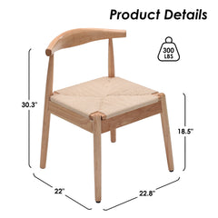 Weave Dining Chairs Set of 2, Mid-Century Modern Kitchen Chair with Solid Oak Frame & Handwoven Seat for Living Dining Room