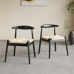 Weave Dining Chairs Set of 2, Mid-Century Modern Kitchen Chair with Solid Oak Frame & Handwoven Seat for Living Dining Room