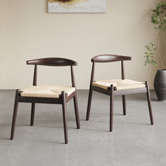 Weave Dining Chairs Set of 2, Mid-Century Modern Kitchen Chair with Solid Oak Frame & Handwoven Seat for Living Dining Room