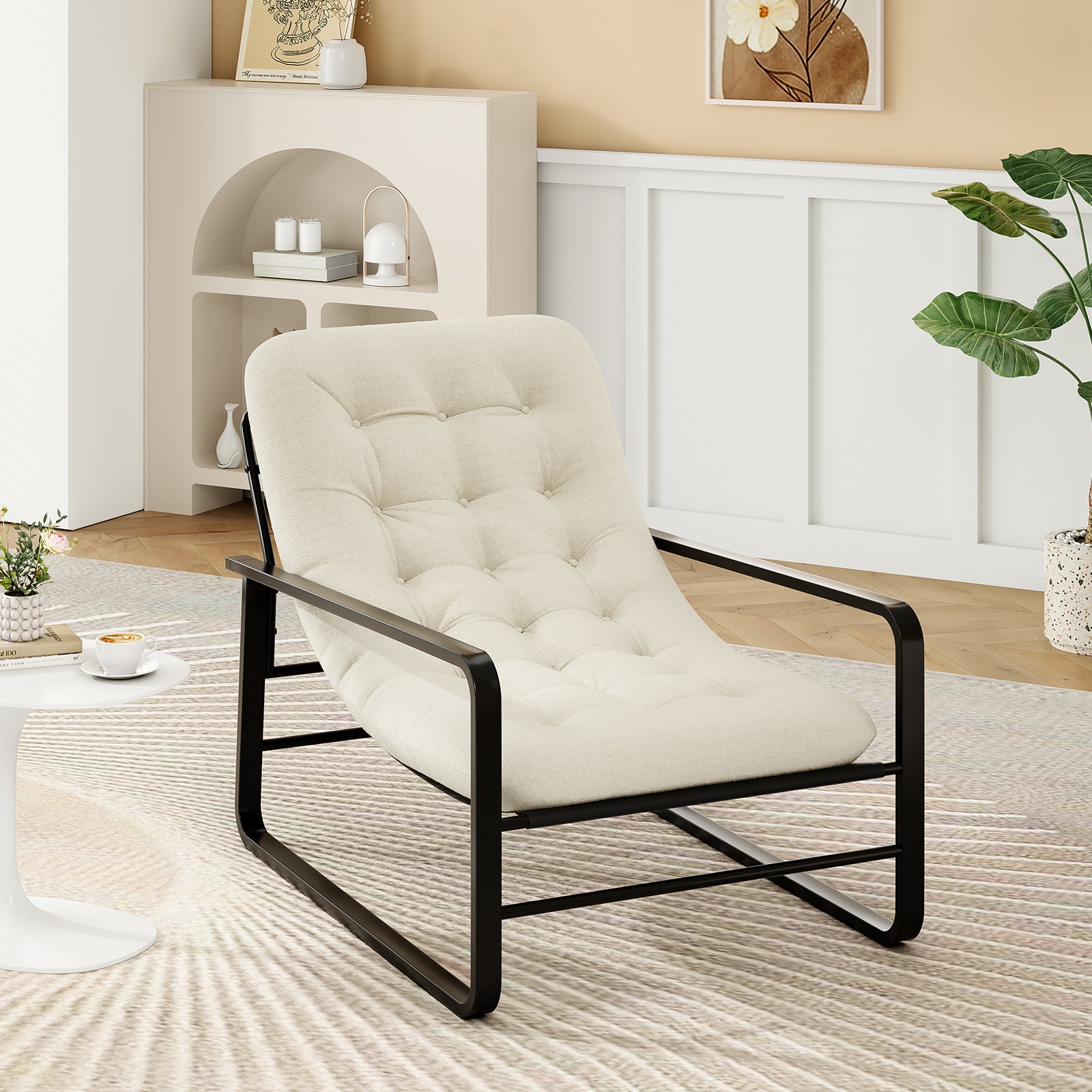 Accent Chair, Sherpa Arm Chair for Living Room, Mid Century Modern Accent Chairs, Boucle Reading Bedroom Chair