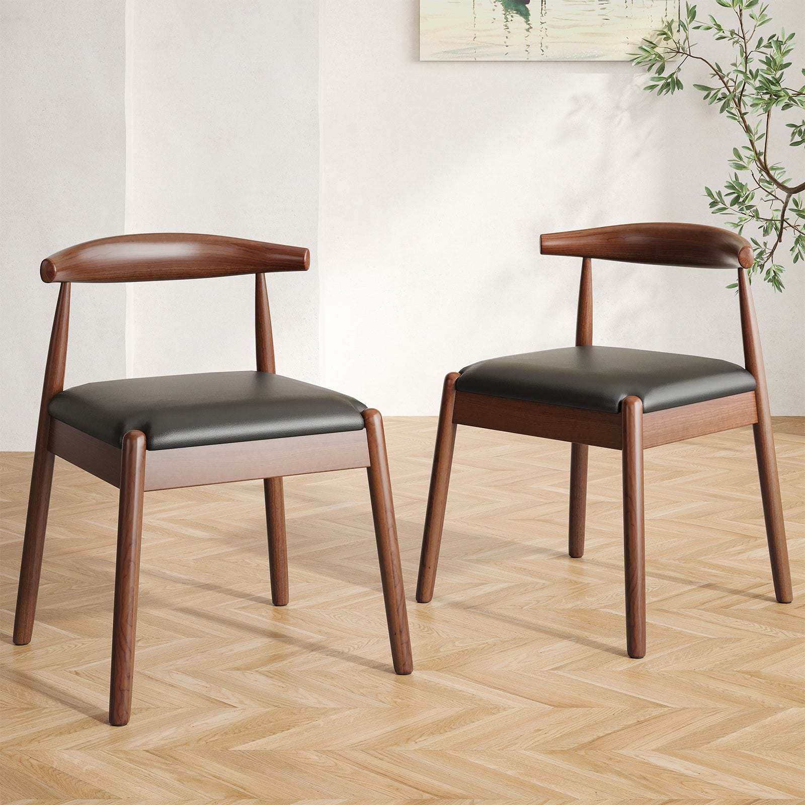 Weave Dining Chairs Set of 2, Mid-Century Modern Kitchen Chair with Solid Oak Frame & Handwoven Seat for Living Dining Room