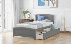 Twin size Platform Bed with Two Drawers, Gray