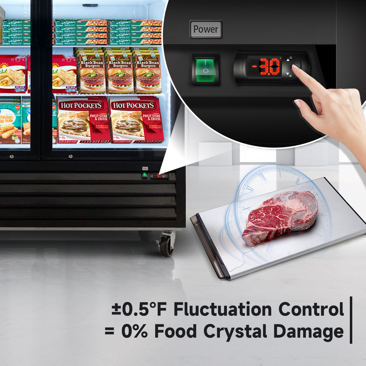 Glass Door Merchandiser Freezer 70 Cu.ft Swing Door Commercial Reach-In Display Freezers with LED Top Panel Upright Freeze Storage