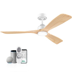52 in. Smart Outdoor/Indoor Light Wood Brown Ceiling Fans With Lights Remote, Voice Control via WIFI Alexa App