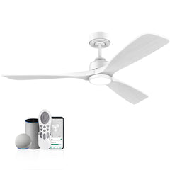 52 in. Wood Smart Outdoor/Indoor White Ceiling Fans with Lights Remote, Voice Control via WIFI Alexa App