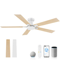 52 in. Smart Outdoor Indoor White Ceiling Fan with LED Lights, Remote, Voice Control via Alexa, Dimmable, 6 speeds