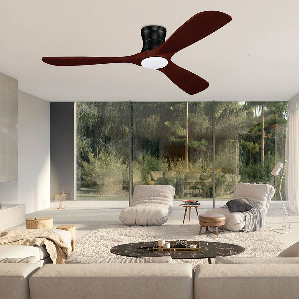 52 in. Smart Outdoor Indoor Black Flush Mount Ceiling Fans with Lights Remote, WIFI Alexa App workable, Quiet DC Motor