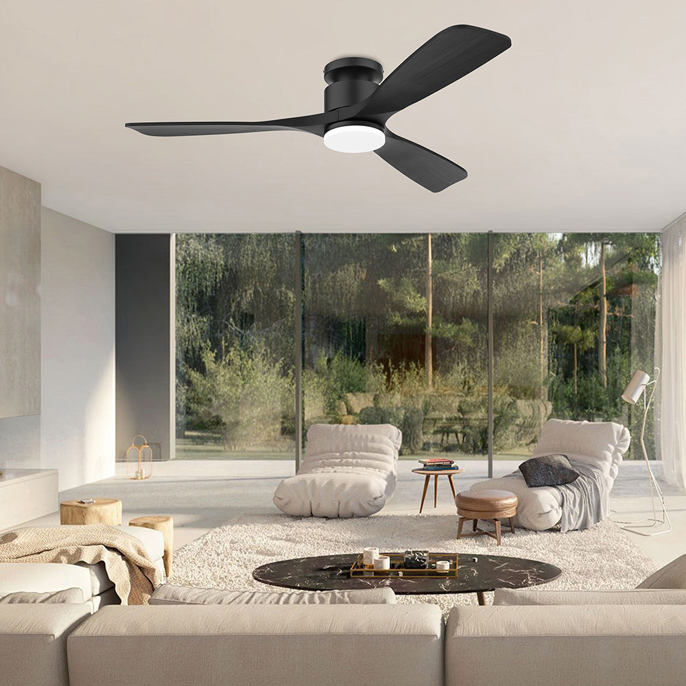 52 in. Smart Outdoor/Indoor Light Wood Flush Mount Ceiling Fans With Lights Remote, Voice Control via WIFI Alexa App