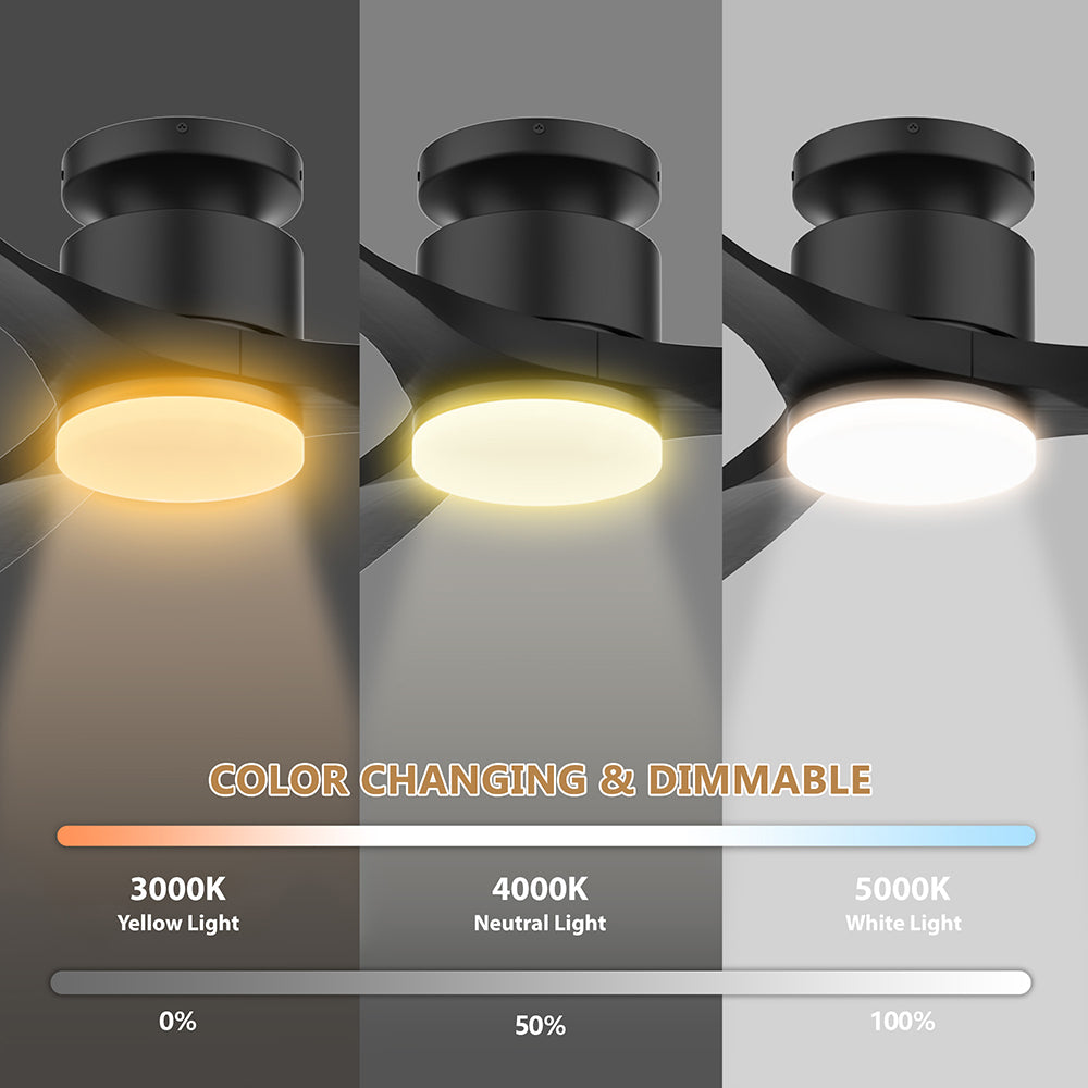 52 in. Smart Outdoor/Indoor Light Wood Flush Mount Ceiling Fans With Lights Remote, Voice Control via WIFI Alexa App