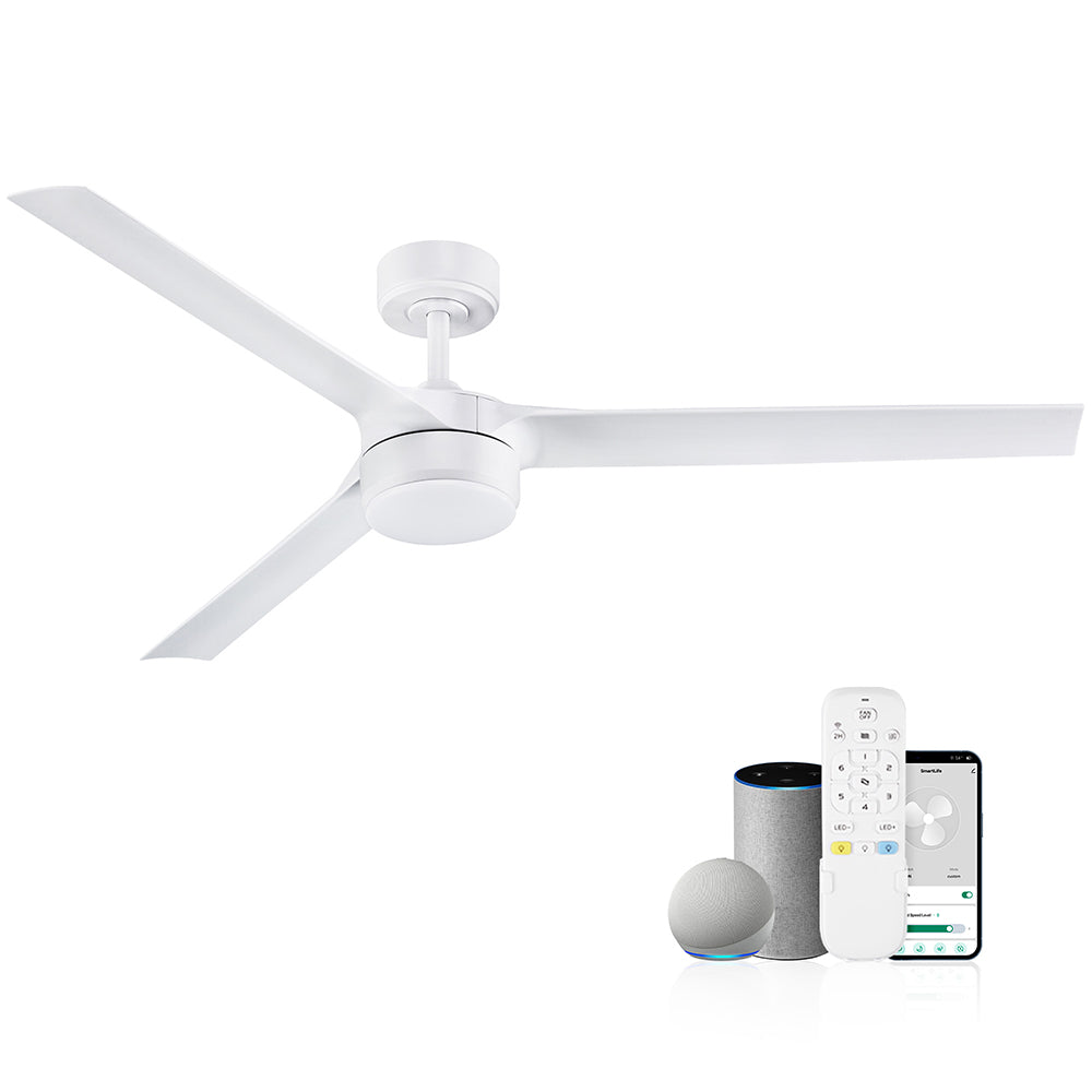 60 in. Smart Indoor/Outdoor White Ceiling Fans with LED Lights and Remote, Quiet DC Motor, Controlled by WIFI Alexa App