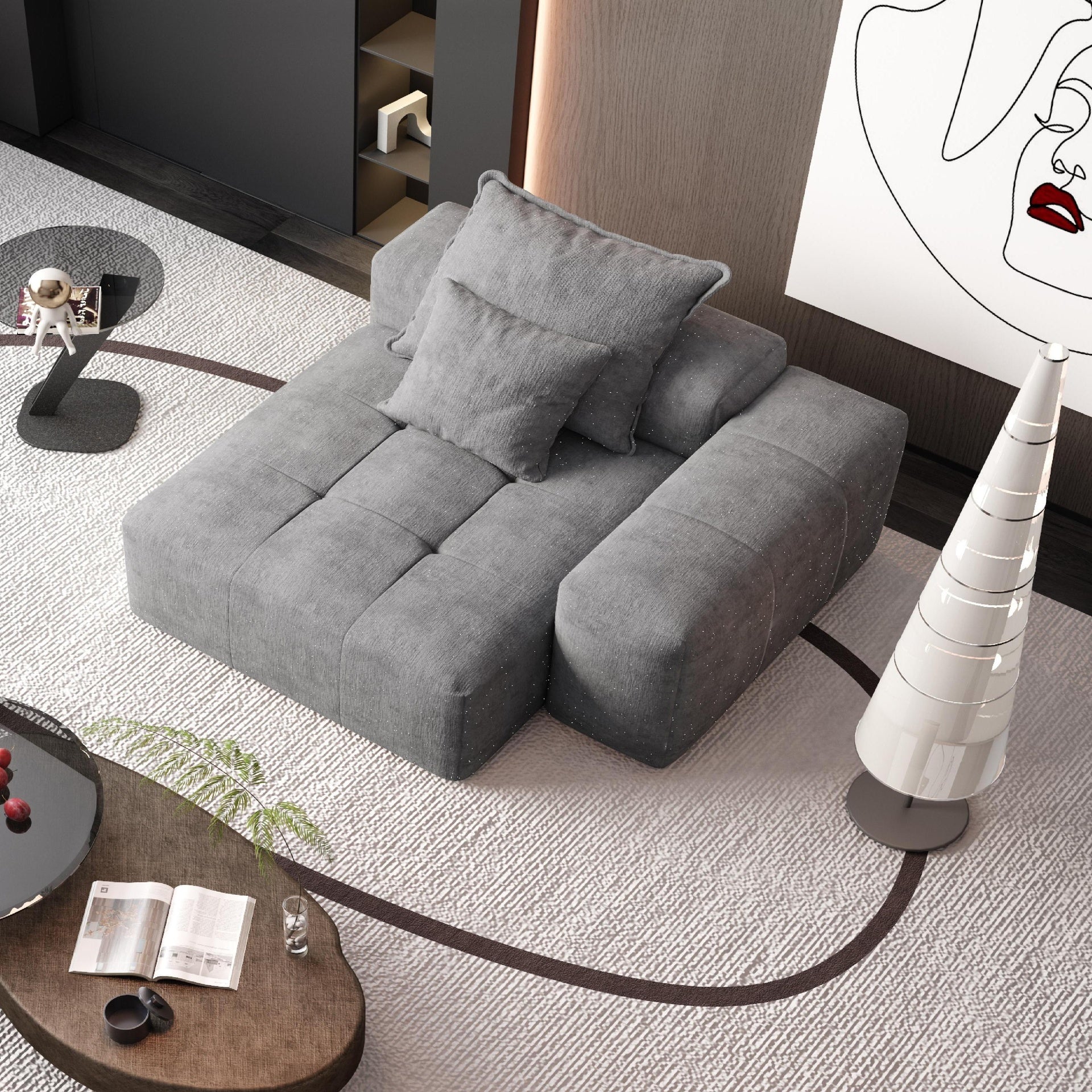 Modern Oversized Modular Sectional Sofa,Sparkling Chenille Fabric Soft Cushion Sofa with 2 Pillows,DIY Combination Tufted Sofa,No Assembly Required