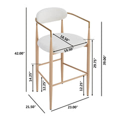Barstools Set of 2, Upholstered Bar Stools with Back for Kitchen Island, Beige Fabric Seating Natural Wood Iron Legs 260LBS Weight Capacity