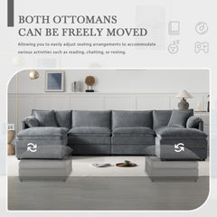 136" Chenille Modular Sectional Sofa with Deep and Wide Seat,U Shaped Cloud Couch Set with Double Cushions,6 Seat Sofa with Movable Ottoman,Oversized Indoor Furniture for Living Room&Apartment