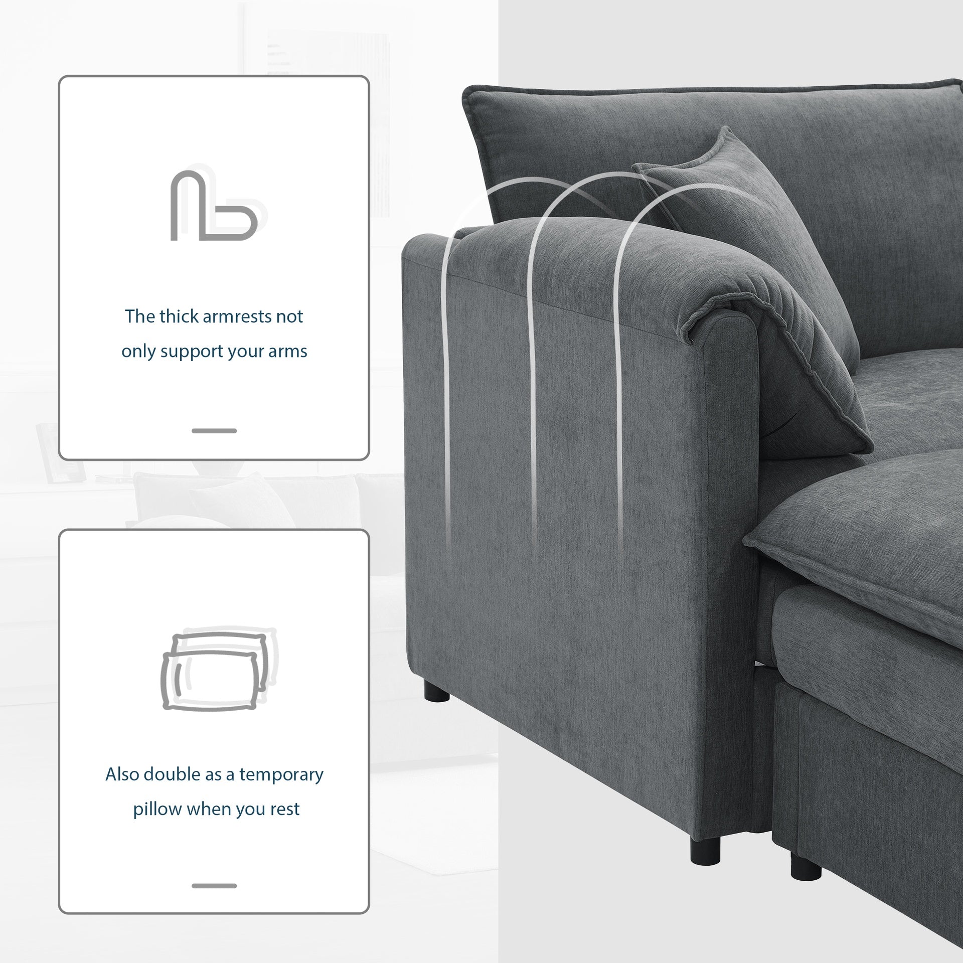 136" Chenille Modular Sectional Sofa with Deep and Wide Seat,U Shaped Cloud Couch Set with Double Cushions,6 Seat Sofa with Movable Ottoman,Oversized Indoor Furniture for Living Room&Apartment