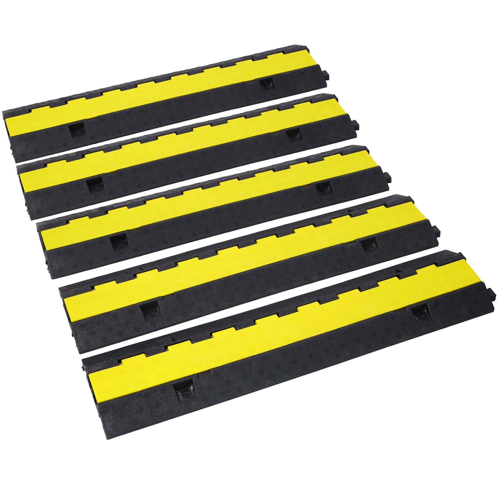 Cable Protector Ramp, 2 Channels Speed Bump Hump, Rubber Modular Speed Bump Rated 5500 LBS Load Capacity, Protective Wire Cord Ramp Driveway Rubber Traffic Speed Bumps Cable Protector,5 Packs