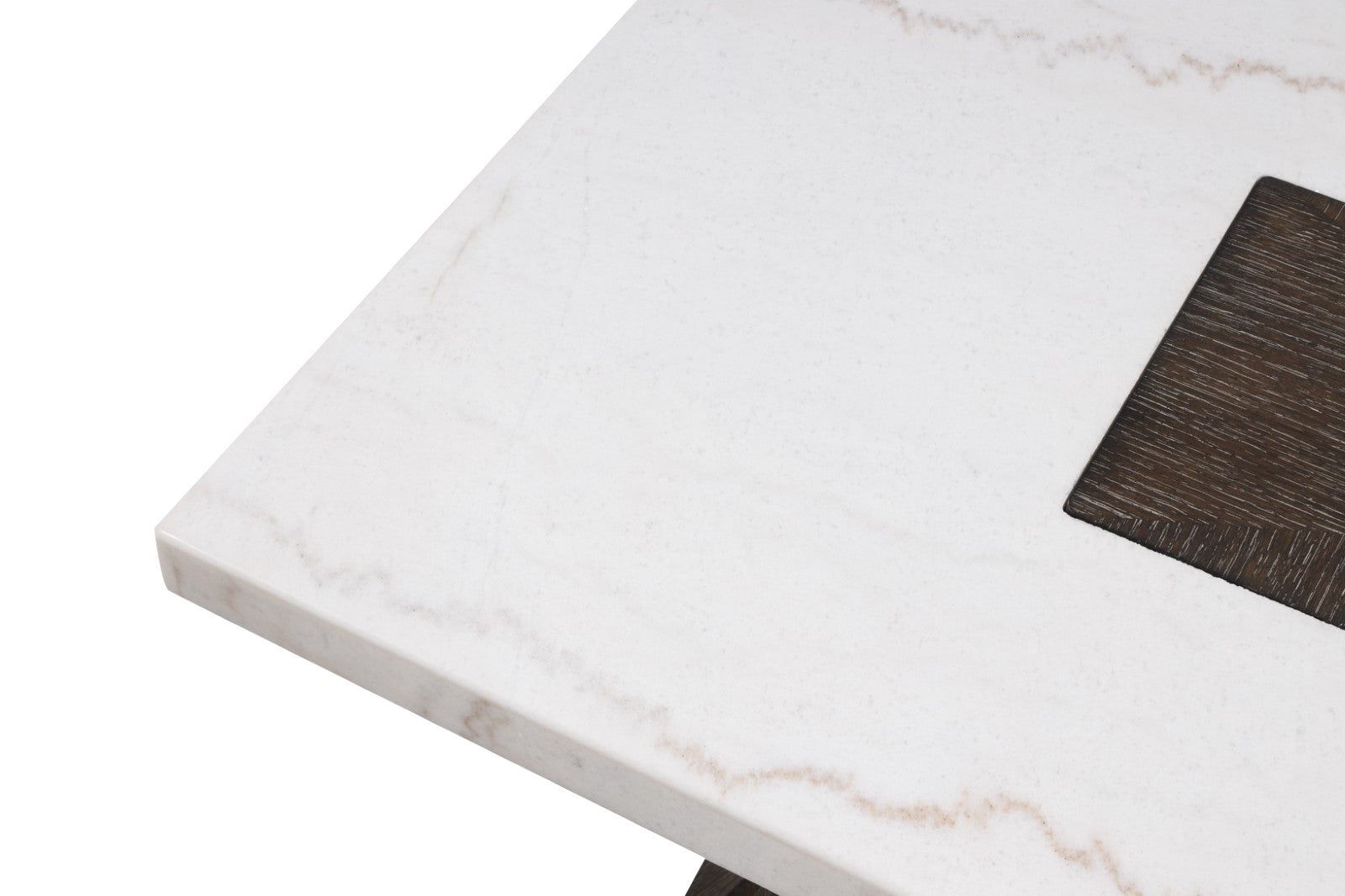 Square End Table Contemporary Style Wooden Base Marble On Top Tapered Dark Walnut And White Finish