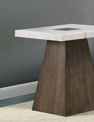 Square End Table Contemporary Style Wooden Base Marble On Top Tapered Dark Walnut And White Finish