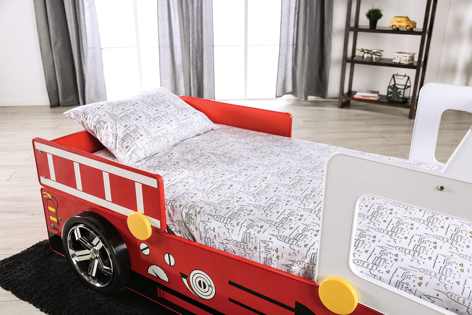 Twin Race Car Design Bed Modern Novelty Style With High Gloss Finish Metal Structure Included Slat Kit Red Finish