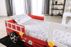 Twin Race Car Design Bed Modern Novelty Style With High Gloss Finish Metal Structure Included Slat Kit Red Finish