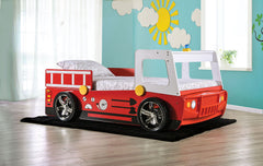 Twin Race Car Design Bed Modern Novelty Style With High Gloss Finish Metal Structure Included Slat Kit Red Finish