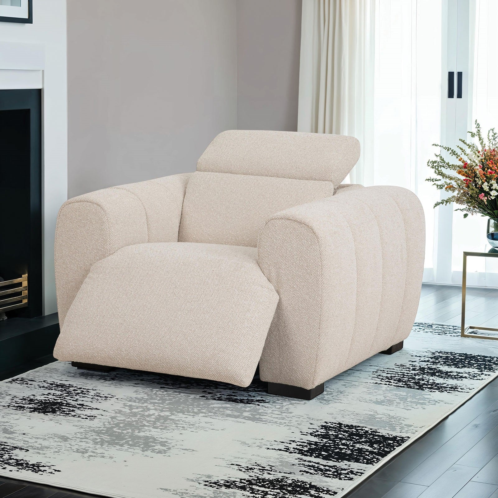 Contemporary Style Power Recliner Wide Track Arms Pillow Arms Spring Back Control Panel USB Ports White Finish Primary Living Room