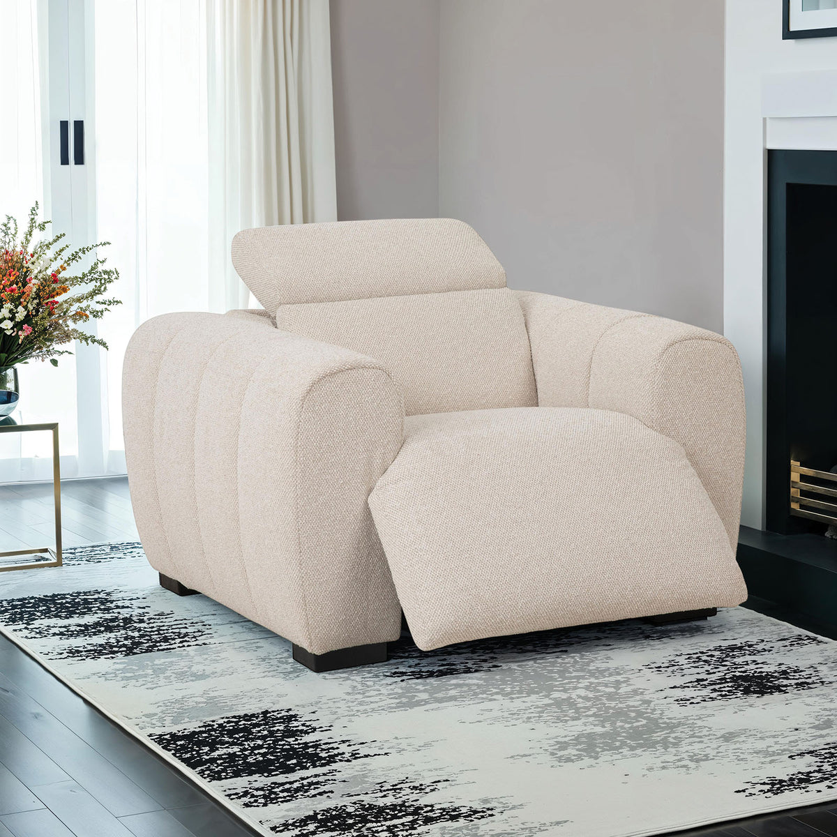 Contemporary Style Power Recliner Wide Track Arms Pillow Arms Spring Back Control Panel USB Ports White Finish Primary Living Room