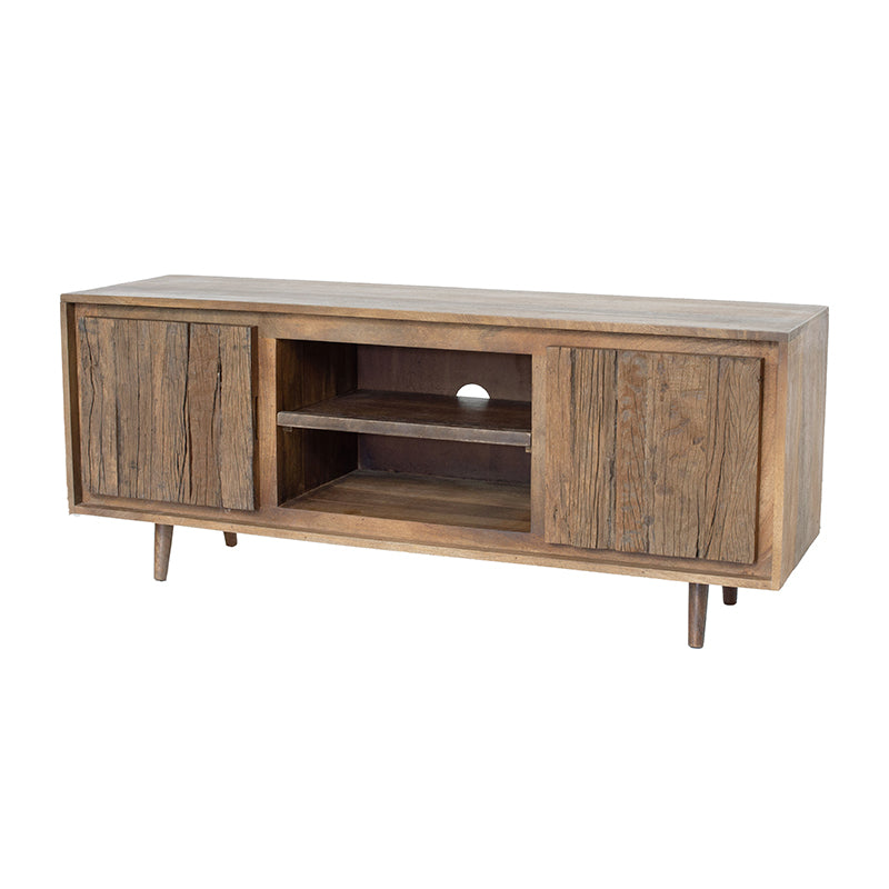 55x16x22.5" Tv Cabinet With Recycle Wood 2 Door