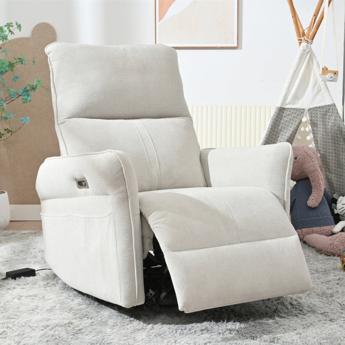 270° Power Swivel Rocker Recliner Chair for Adults, Swivel Rocking Recliner Chair,Electric Small Recliners for Small Spaces, Single Sofa Recliner for Living Room, Bedroom,RV (Fabric Gray+270°Swivel)