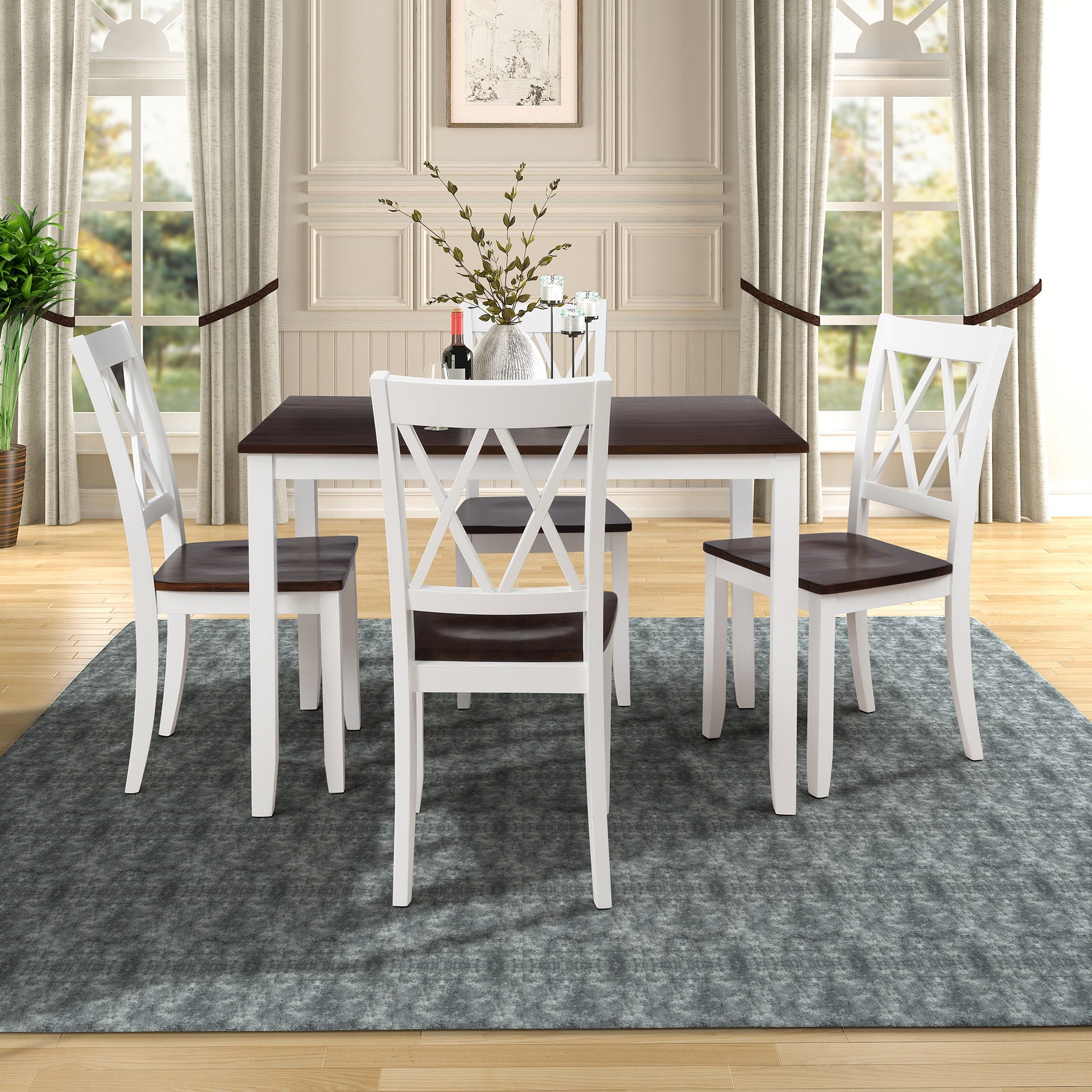 TOPMAX 5-Piece Dining Table Set Home Kitchen Table and Chairs Wood Dining Set, Espresso+White