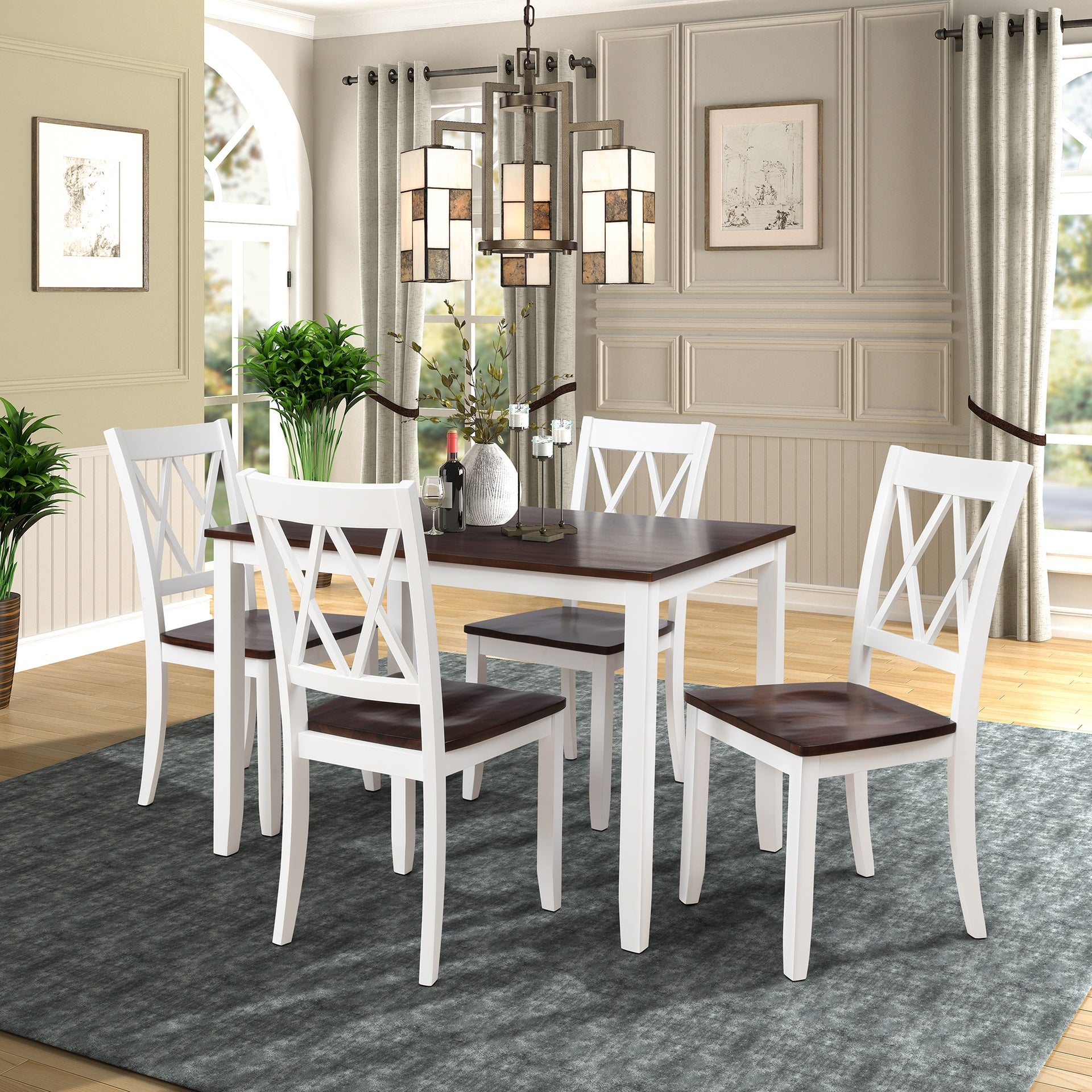 TOPMAX 5-Piece Dining Table Set Home Kitchen Table and Chairs Wood Dining Set, Espresso+White