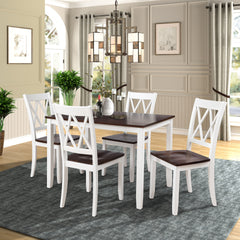 TOPMAX 5-Piece Dining Table Set Home Kitchen Table and Chairs Wood Dining Set, Espresso+White