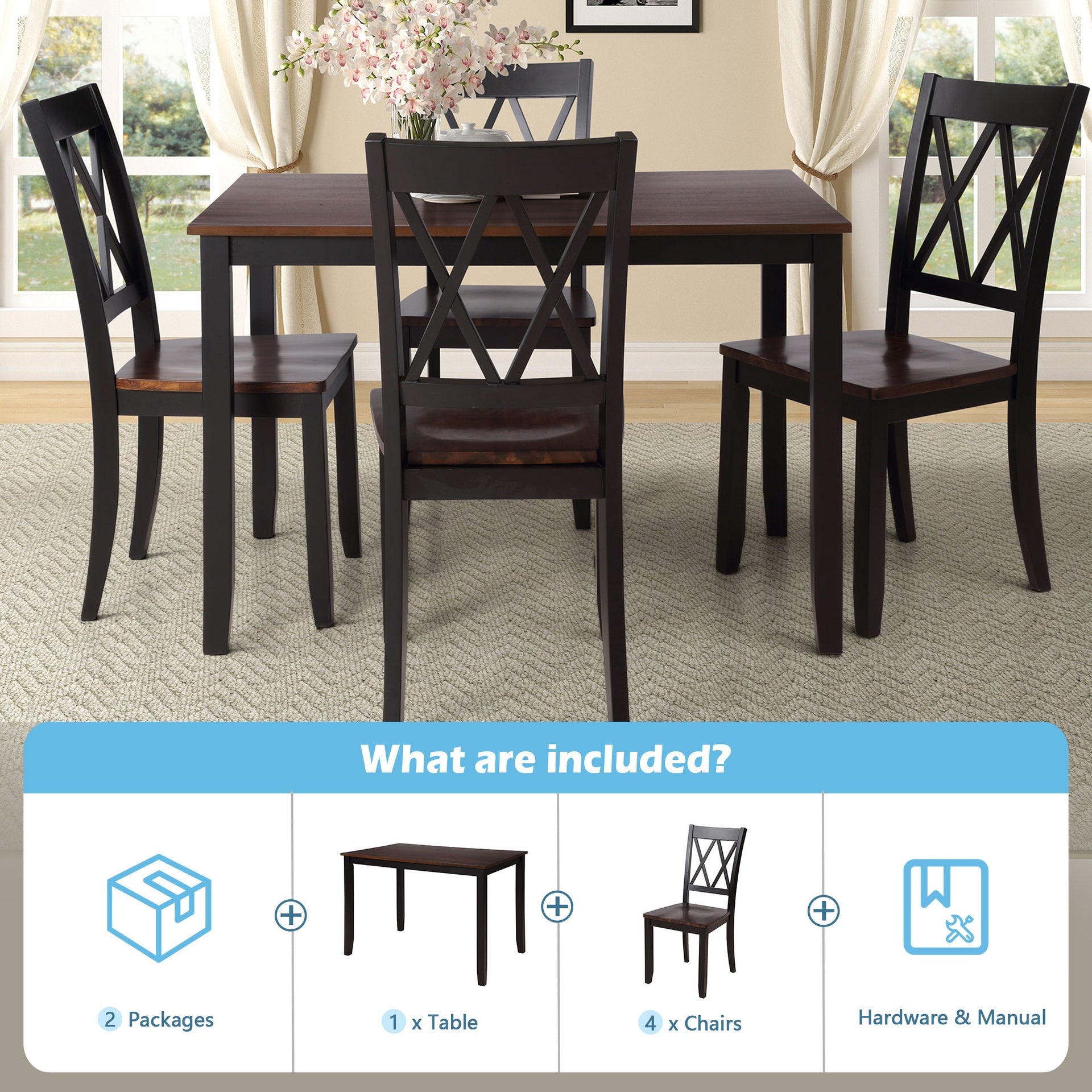 TOPMAX 5-Piece Dining Table Set Home Kitchen Table and Chairs Wood Dining Set, Espresso+Black(OLD SKU:SP000088AAB)