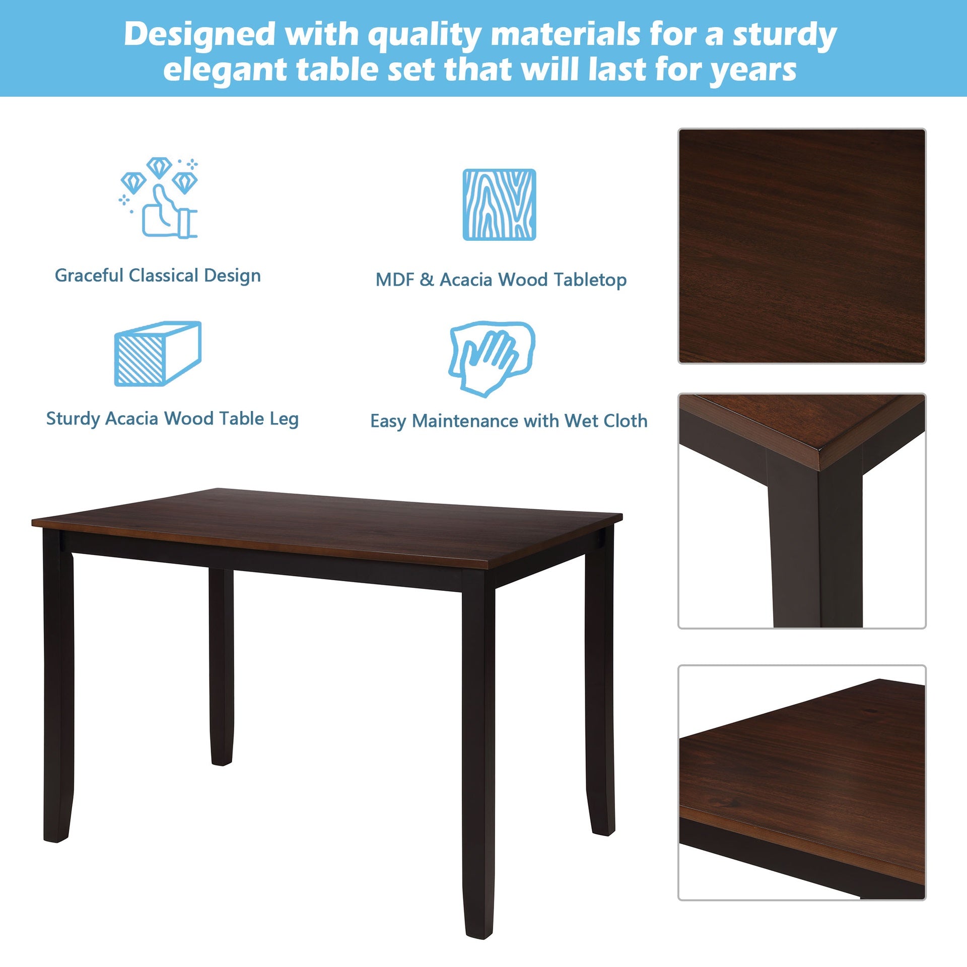 TOPMAX 5-Piece Dining Table Set Home Kitchen Table and Chairs Wood Dining Set, Espresso+Black(OLD SKU:SP000088AAB)
