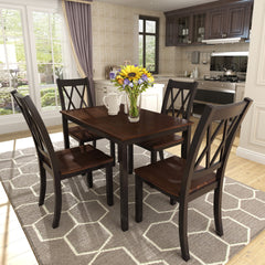 TOPMAX 5-Piece Dining Table Set Home Kitchen Table and Chairs Wood Dining Set, Espresso+Black(OLD SKU:SP000088AAB)