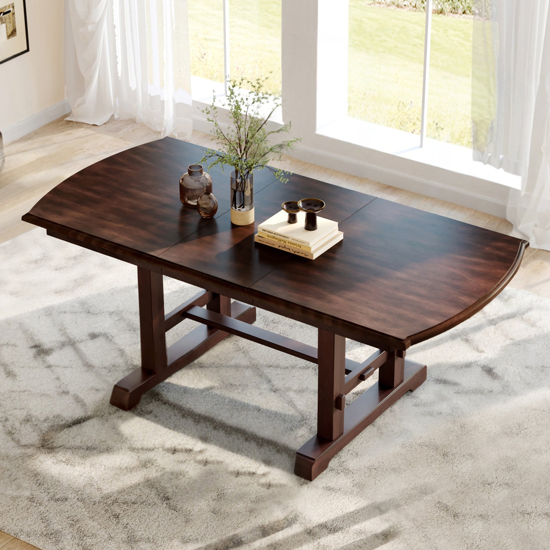 60"-78" Extendable Dining Table, Farmhouse Wooden Kitchen Table with Removable Leaf, Large Expanding Table for 4-8 (Cherry)