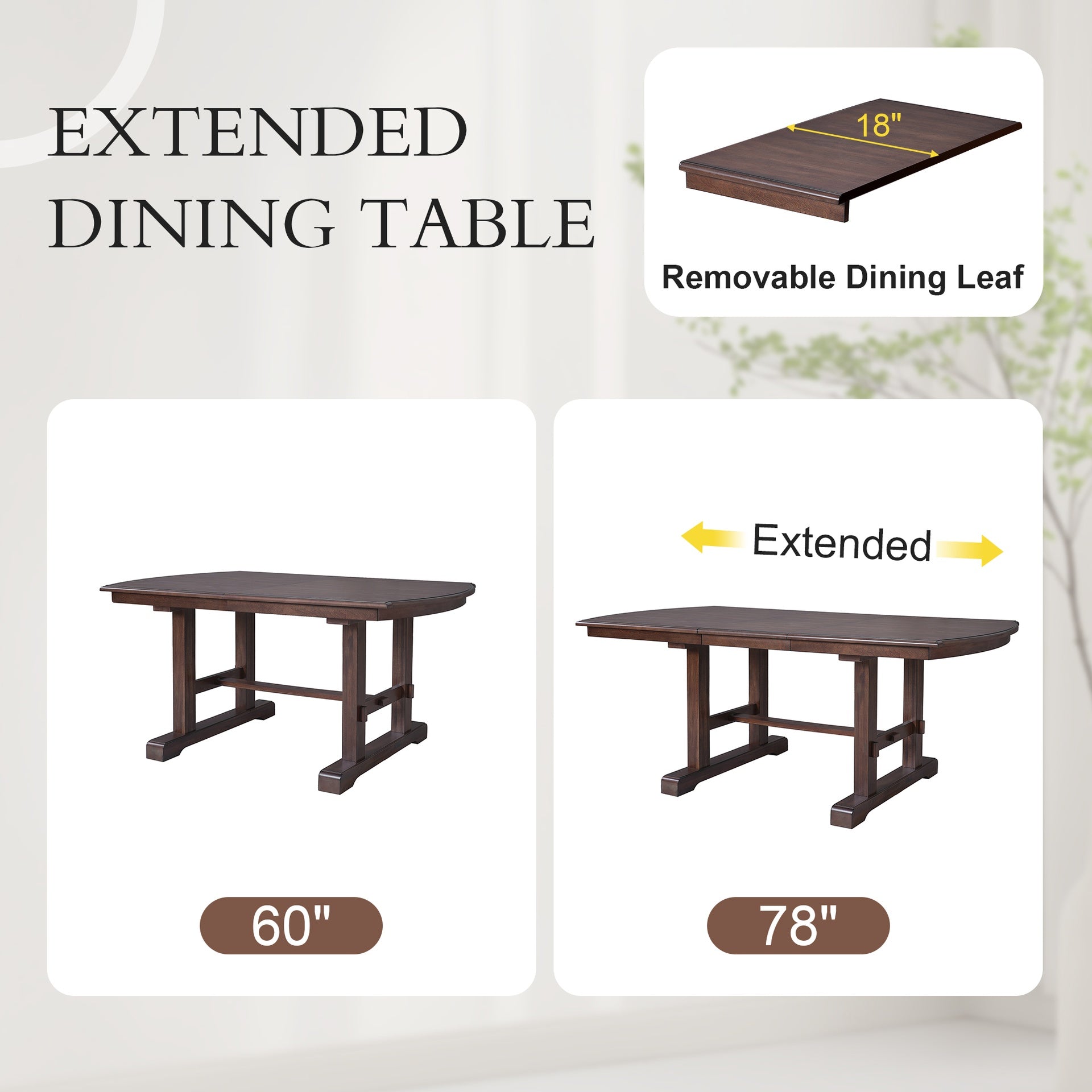 60"-78" Extendable Dining Table, Farmhouse Wooden Kitchen Table with Removable Leaf, Large Expanding Table for 4-8 (Cherry)