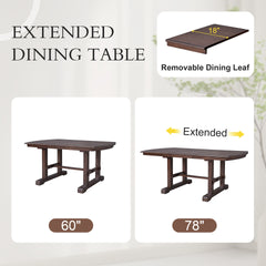 60"-78" Extendable Dining Table, Farmhouse Wooden Kitchen Table with Removable Leaf, Large Expanding Table for 4-8 (Cherry)