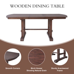 60"-78" Extendable Dining Table, Farmhouse Wooden Kitchen Table with Removable Leaf, Large Expanding Table for 4-8 (Cherry)