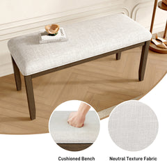 Upholstered Bench for Bedroom End of Bed,38-inch Entryway Bench for Living Room,Dining Bench with Padded Seat and Solid Wood Leg for Kitchen Bedroom,Indoor and Hallway (Bench, Beige+Brown)